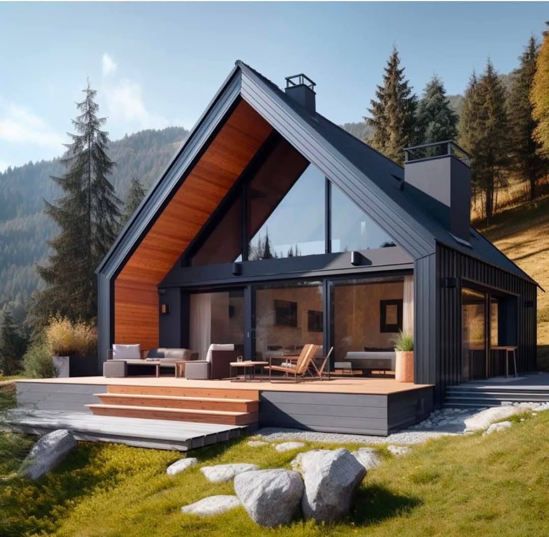 Cabaña moderna con cristal